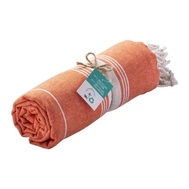 PAREO/FOUTA PERSONNALISABLE 'HORTENSE 180 RECYCLE PETITES RAYURES' - orange