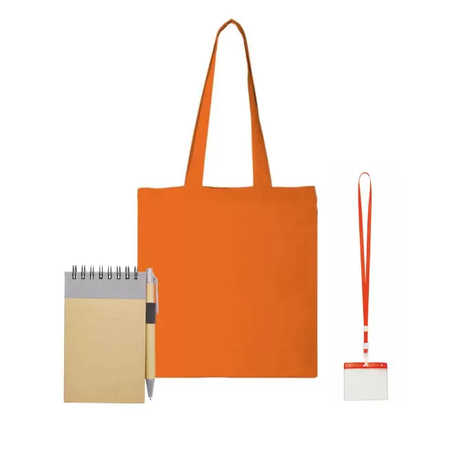 SET TOTE BAG BADGE ET BLOC NOTES PERSONNALISABLE 'FAIR' - orange