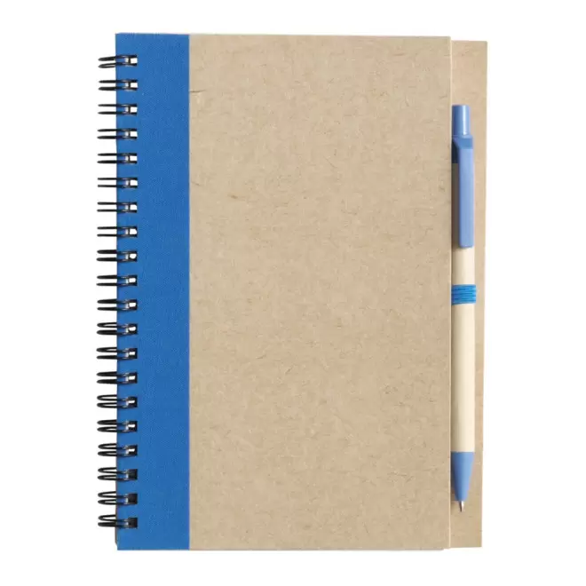 CARNET À SPIRALE PERSONNALISÉ LIGNÉ AVEC STYLO RECYCLÉS 'RAMSES' - bleu clair