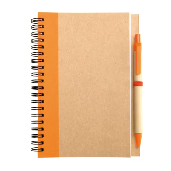 CARNET À SPIRALE PERSONNALISÉ LIGNÉ AVEC STYLO RECYCLÉS 'RAMSES' - orange