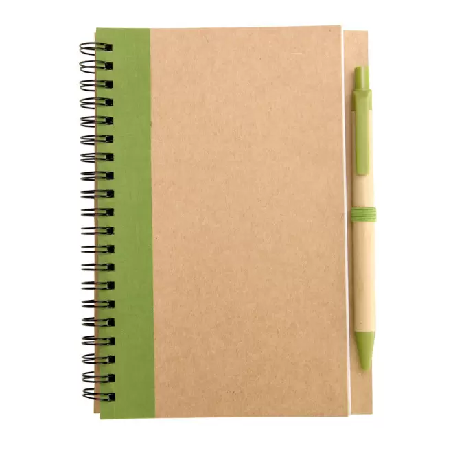 CARNET À SPIRALE PERSONNALISÉ LIGNÉ AVEC STYLO RECYCLÉS 'RAMSES' - vert clair