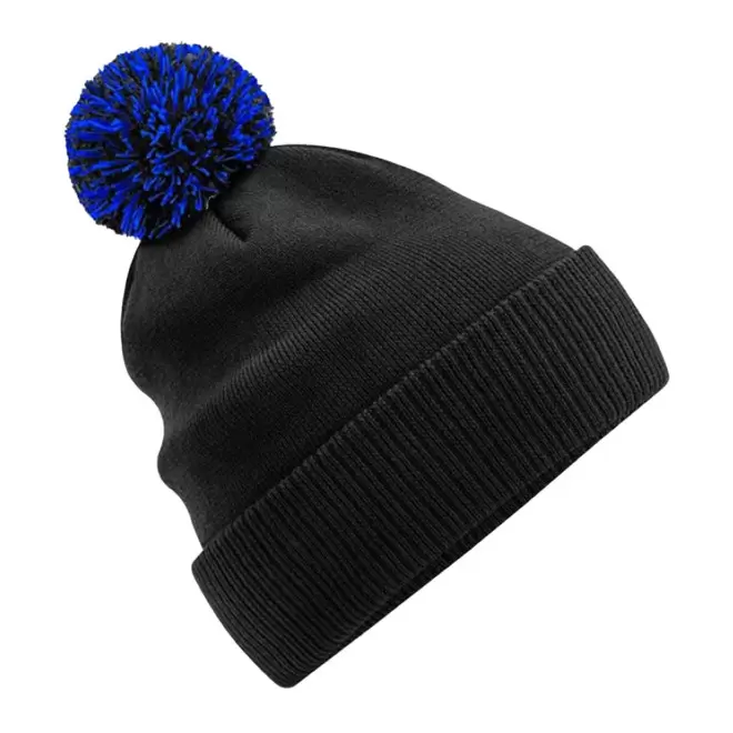 BONNET PERSONNALISABLE POMPOM BEECHFIELD® 'SNOBI' - noir/bleu royal