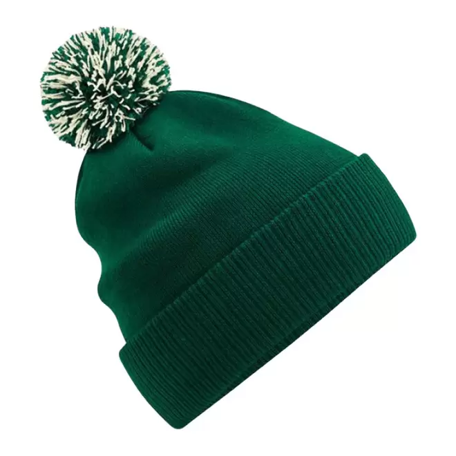 BONNET PERSONNALISABLE POMPOM BEECHFIELD® 'SNOBI' - vert forêt/blanc