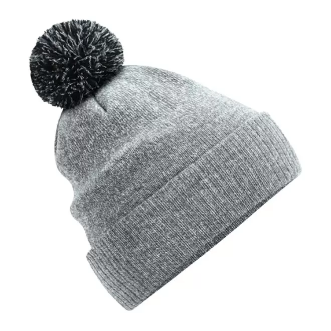 BONNET PERSONNALISABLE POMPOM BEECHFIELD® 'SNOBI' - gris chiné/noir