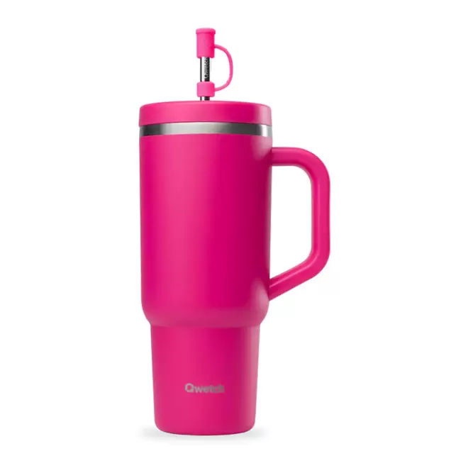 MUG ISOTHERME AVEC POIGNEE 900ML QWETCH® PERSONNALISABLE 'TRAVEL CUP' - magenta