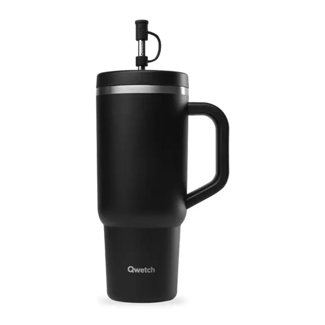 MUG ISOTHERME AVEC POIGNEE 900ML QWETCH® PERSONNALISABLE 'TRAVEL CUP' - noir