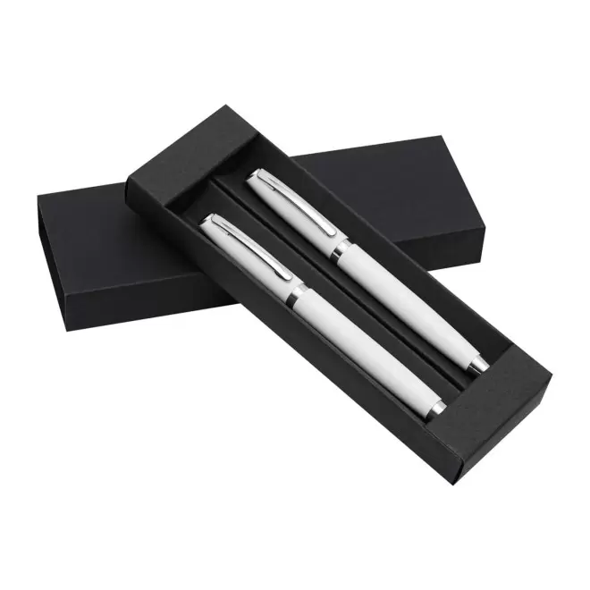 PARURE STYLO BILLE PUBLICITAIRE & ROLLER GRAVÉS 'COURBEVOIE' - blanc