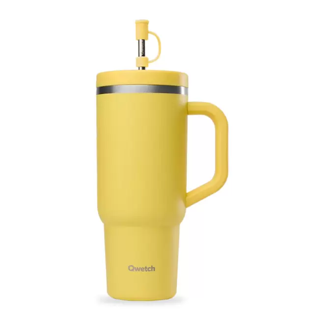 MUG ISOTHERME AVEC POIGNEE 900ML QWETCH® PERSONNALISABLE 'TRAVEL CUP' - citron