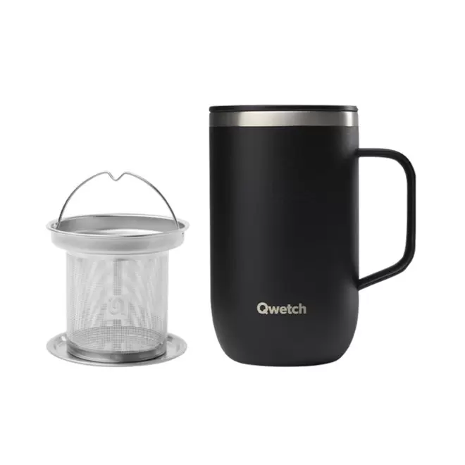 MUG ISOTHERME 470ML QWETCH PERSONNALISABLE 'TISANIERE' - noir