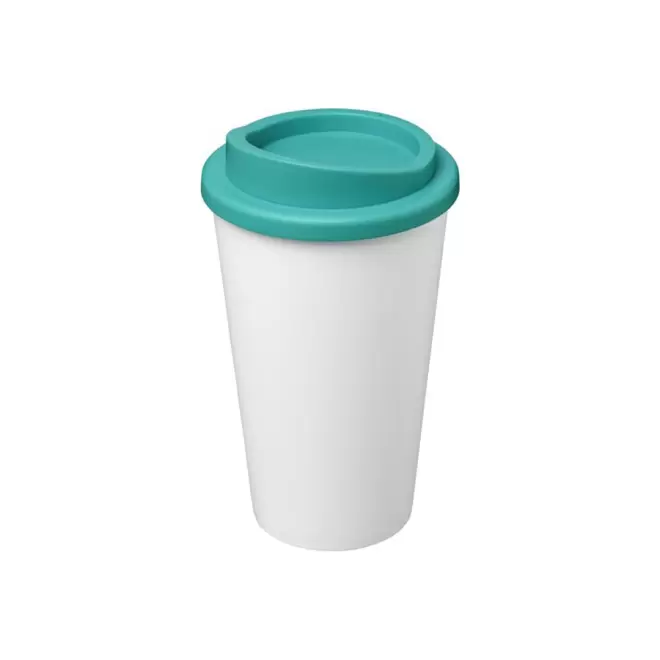 GOBELET PUBLICITAIRE ISOTHERME AMERICANO® 350 ML 'IBON' - blanc/turquoise