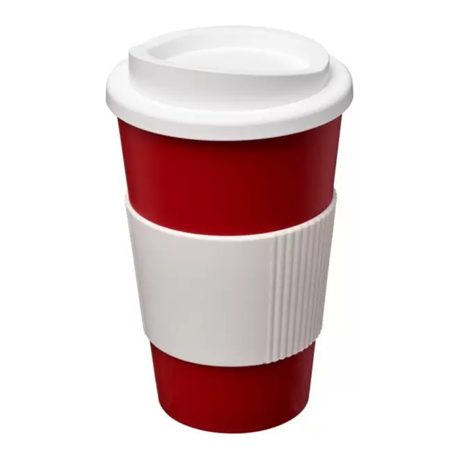 GOBELET PUBLICITAIRE GRIP ISOTHERME AMERICANO® 350 ML 'PULI' - rouge/blanc