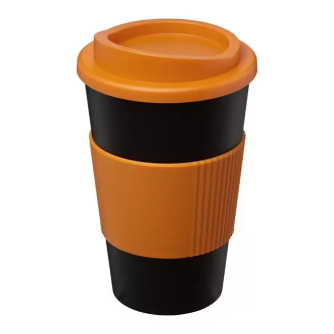 GOBELET PUBLICITAIRE GRIP ISOTHERME AMERICANO® 350 ML 'PULI' - noir/orange