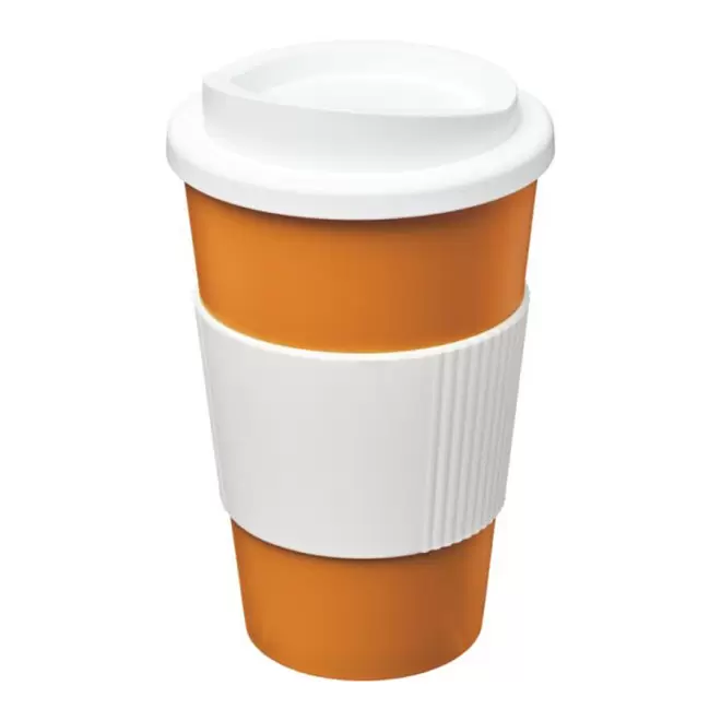 GOBELET PUBLICITAIRE GRIP ISOTHERME AMERICANO® 350 ML 'PULI' - orange/blanc