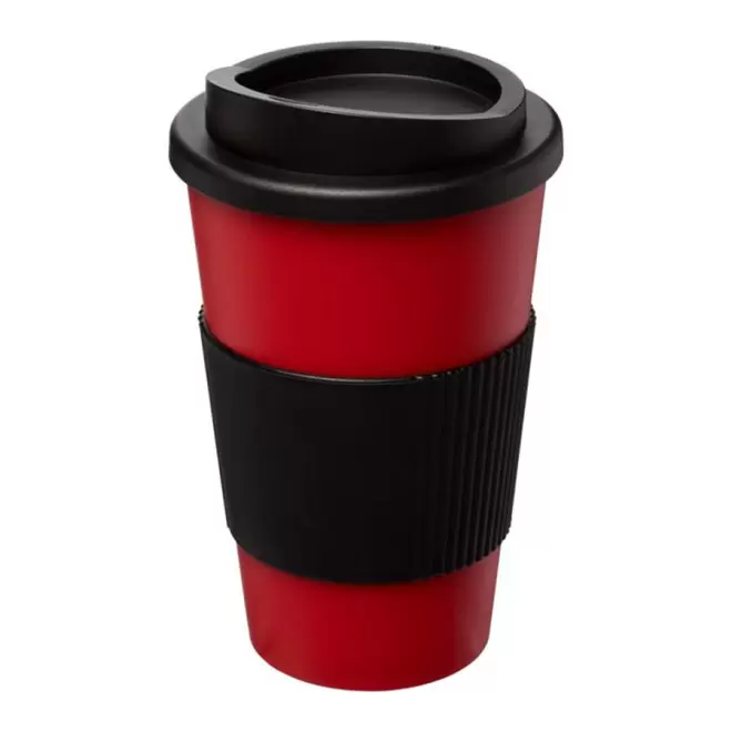 GOBELET PUBLICITAIRE GRIP ISOTHERME AMERICANO® 350 ML 'PULI' - rouge/noir