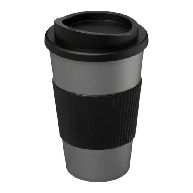 GOBELET PUBLICITAIRE GRIP ISOTHERME AMERICANO® 350 ML 'PULI' - argenté/noir