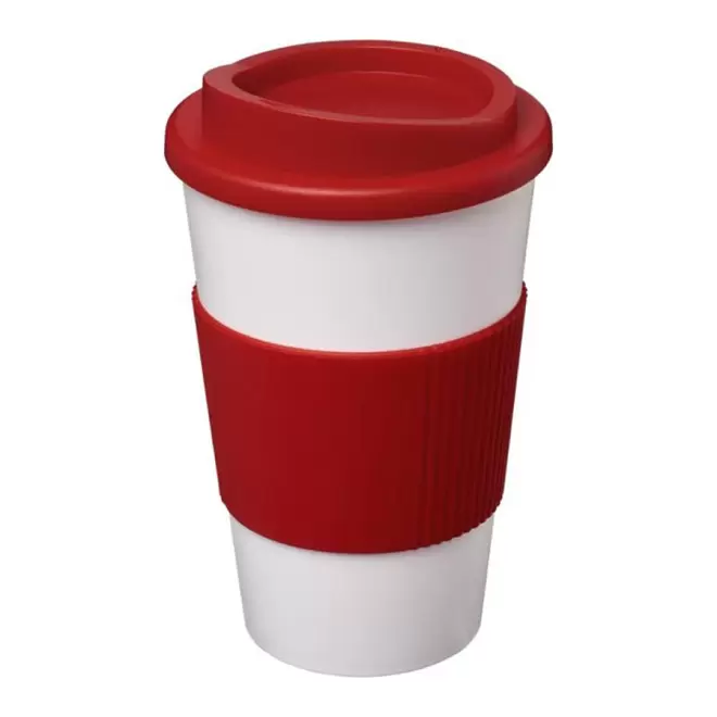GOBELET PUBLICITAIRE GRIP ISOTHERME AMERICANO® 350 ML 'PULI' - blanc/rouge