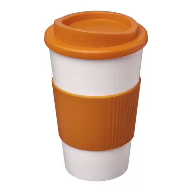 GOBELET PUBLICITAIRE GRIP ISOTHERME AMERICANO® 350 ML 'PULI' - blanc/orange