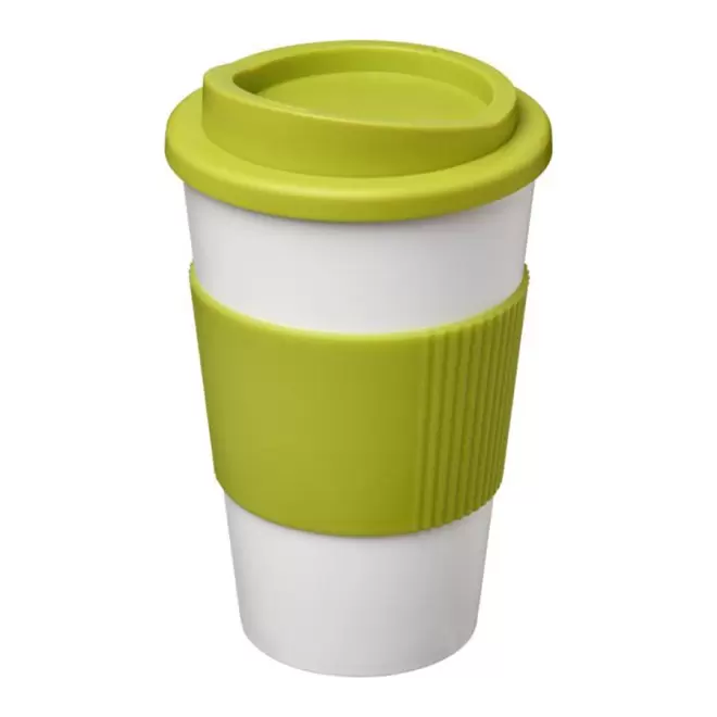 GOBELET PUBLICITAIRE GRIP ISOTHERME AMERICANO® 350 ML 'PULI' - blanc/citron vert