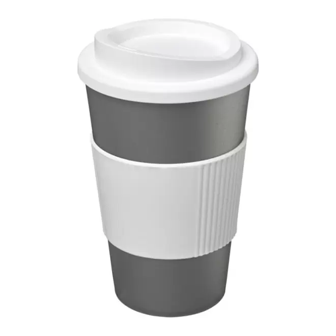 GOBELET PUBLICITAIRE GRIP ISOTHERME AMERICANO® 350 ML 'PULI' - argenté/blanc
