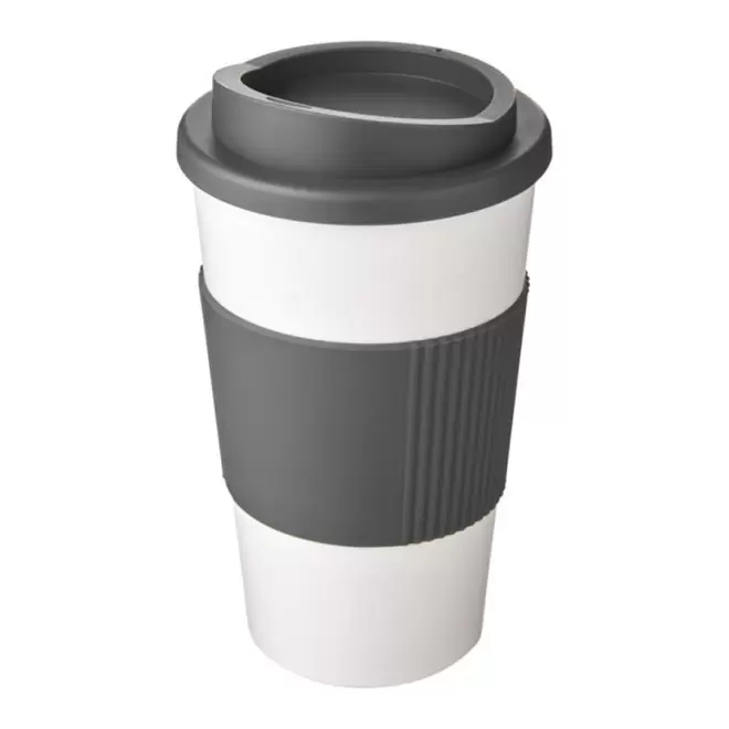 GOBELET PUBLICITAIRE GRIP ISOTHERME AMERICANO® 350 ML 'PULI' - blanc/gris