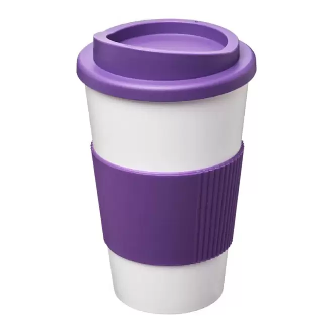 GOBELET PUBLICITAIRE GRIP ISOTHERME AMERICANO® 350 ML 'PULI' - blanc/violet