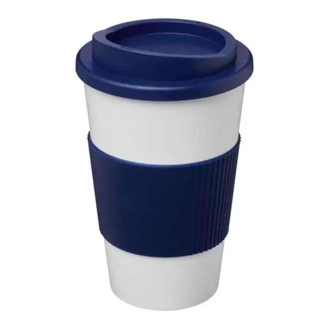 GOBELET PUBLICITAIRE GRIP ISOTHERME AMERICANO® 350 ML 'PULI' - blanc/bleu foncé