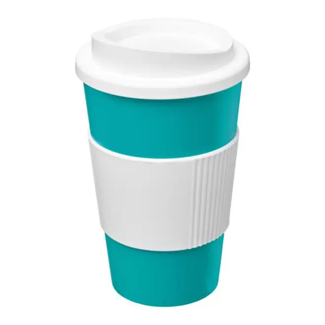 GOBELET PUBLICITAIRE GRIP ISOTHERME AMERICANO® 350 ML 'PULI' - turquoise/blanc