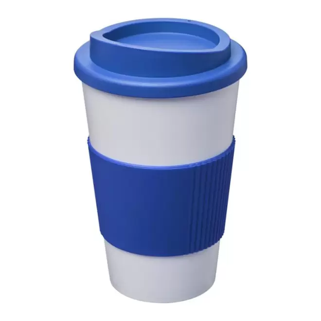 GOBELET PUBLICITAIRE GRIP ISOTHERME AMERICANO® 350 ML 'PULI' - blanc/bleu
