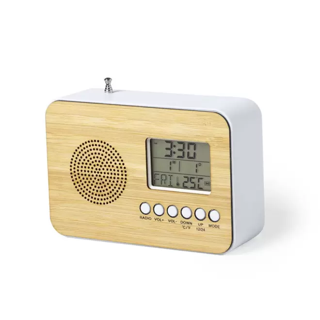 HORLOGE REVEIL RADIO PUBLICITAIRE 'TULIX' - blanc/bambou