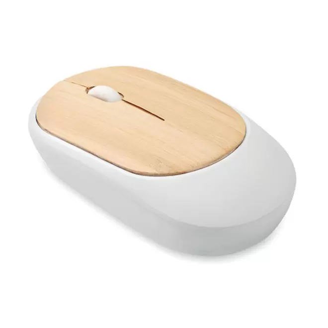 SOURIS PERSONNALISABLE SANS FILS BAMBOU 'MISKA' - blanc/bambou