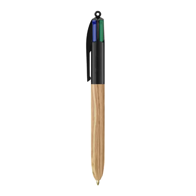 STYLO IMITATION BOIS PERSONNALISÉ 4 COULEURS BIC® 'WOOD STYLE' - noir/bois