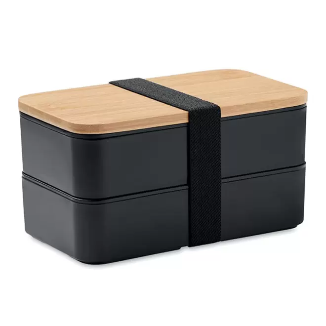 LUNCH BOX PUBLICITAIRE COUVERCLE BAMBOU 'BUCATI DOUBLE' - noir