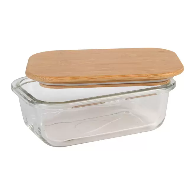 LUNCH BOX PERSONNALISÉE VERRE COUVERCLE BAMBOU 'SARDI M'  - transparent
