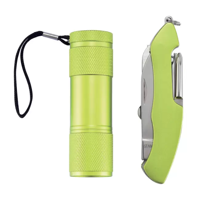 SET DE COUTEAU DE POCHE 13 FONCTIONS ET LAMPE 'LASKO' - vert