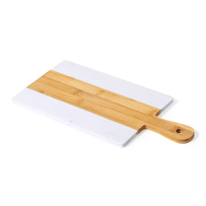 PLANCHE À DÉCOUPER PUBLICITAIRE MARBRE ET BAMBOU 'BOUMAR' - blanc