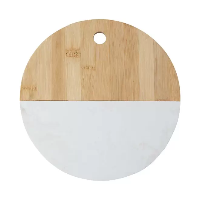 PLANCHE À DÉCOUPER PUBLICITAIRE MARBRE ET BAMBOU PERSONNALISABLE 'BOUMAR ROND' - brun