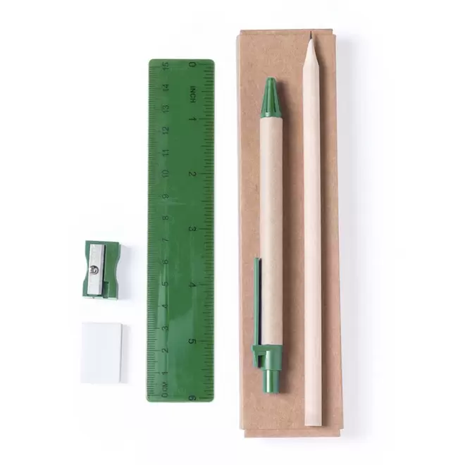 KIT DE BUREAU AVEC BOITE EN CARTON PERSONNALISABLE 'FIVE' - vert