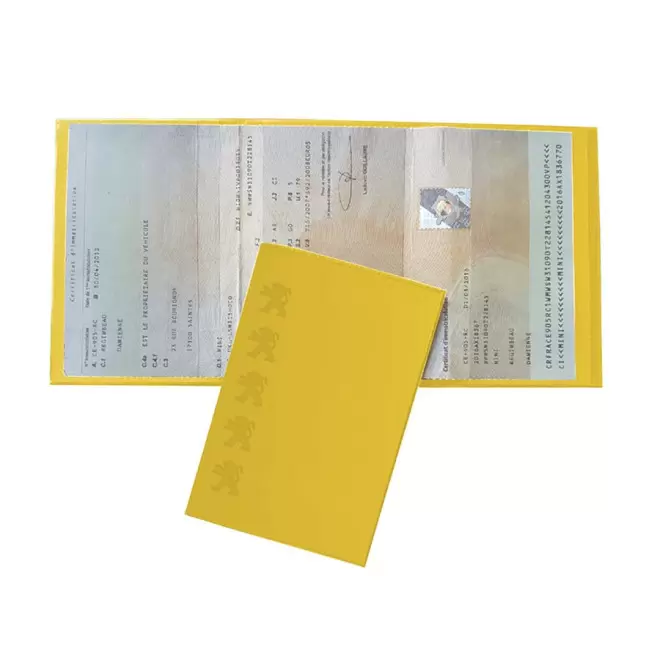 PORTE CARTE GRISE PUBLICITAIRE AVEC INCRUSTATION 'AVAM' - jaune