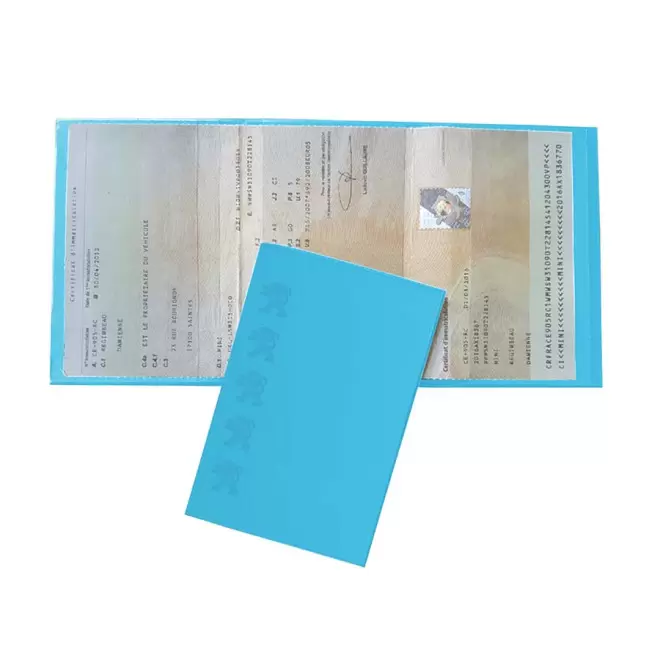 PORTE CARTE GRISE PUBLICITAIRE AVEC INCRUSTATION 'AVAM' - bleu ciel