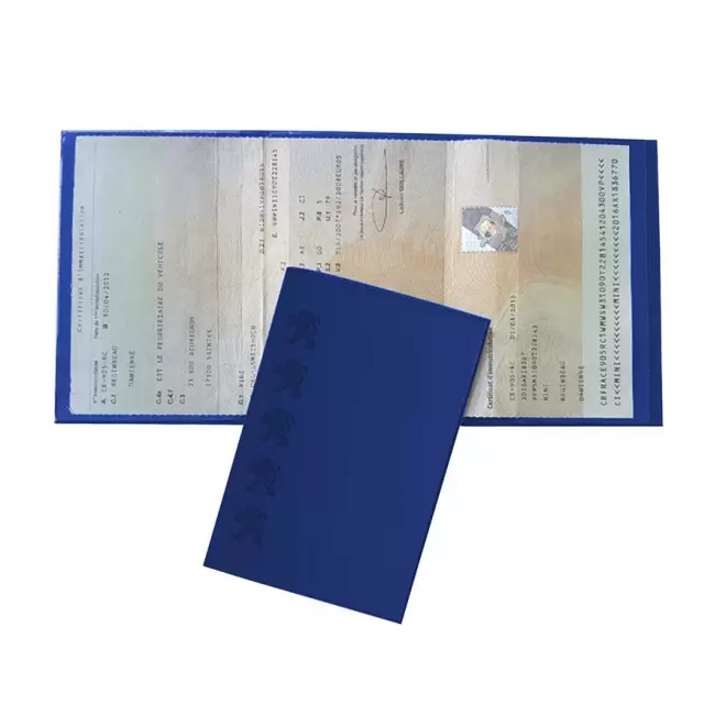 PORTE CARTE GRISE PUBLICITAIRE AVEC INCRUSTATION 'AVAM' - bleu