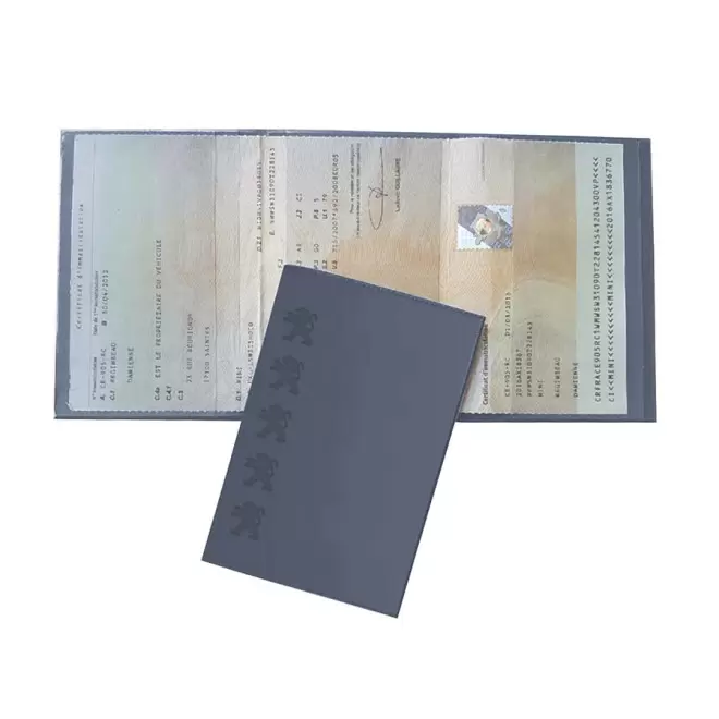 PORTE CARTE GRISE PUBLICITAIRE AVEC INCRUSTATION 'AVAM' - argenté