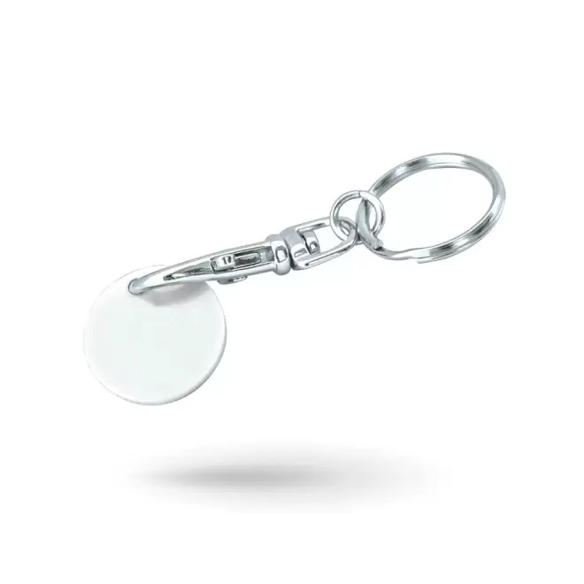 PORTE-CLES MOUSQUETON AVEC JETON PUBLICITAIRE 'SEGNO QUADRI' - blanc