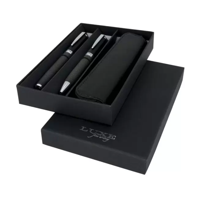 PARURE DE STYLO PERSONNALISABLE BILLE ET ROLLER 'CARBON'  - noir