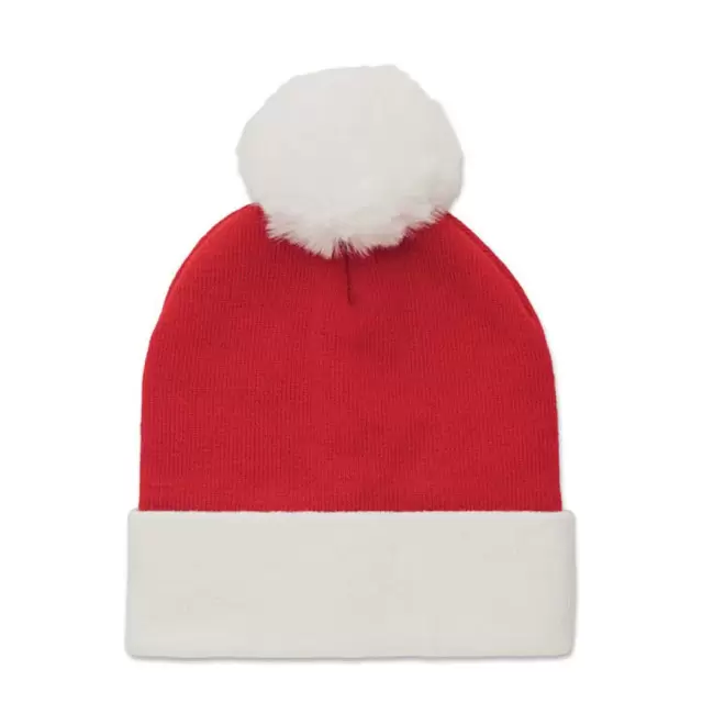 BONNET NOEL PUBLICITAIRE TRICOTE AVEC REVERS 'TRIKA' - rouge