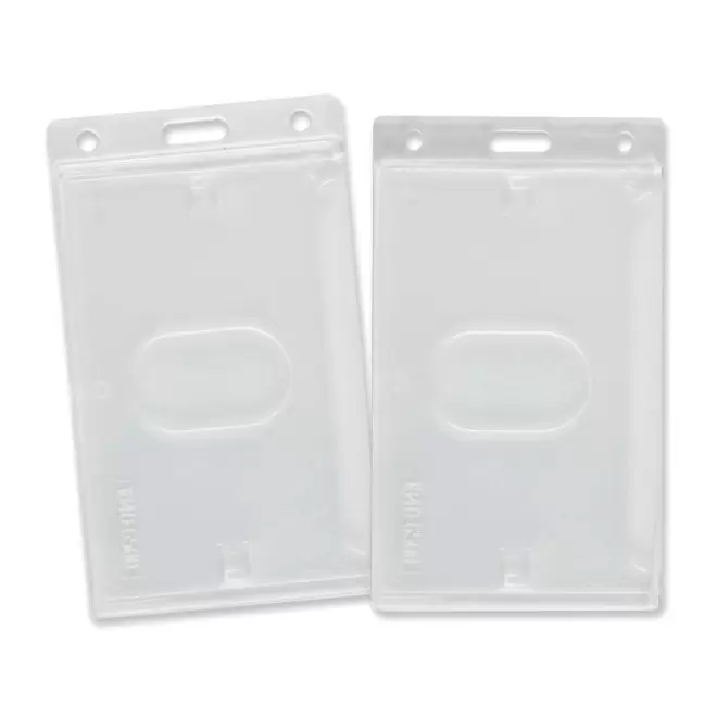 PORTE-BADGE PUBLICITAIRE VERTICAL RIGIDE ENCOCHE 'PERY' - transparent