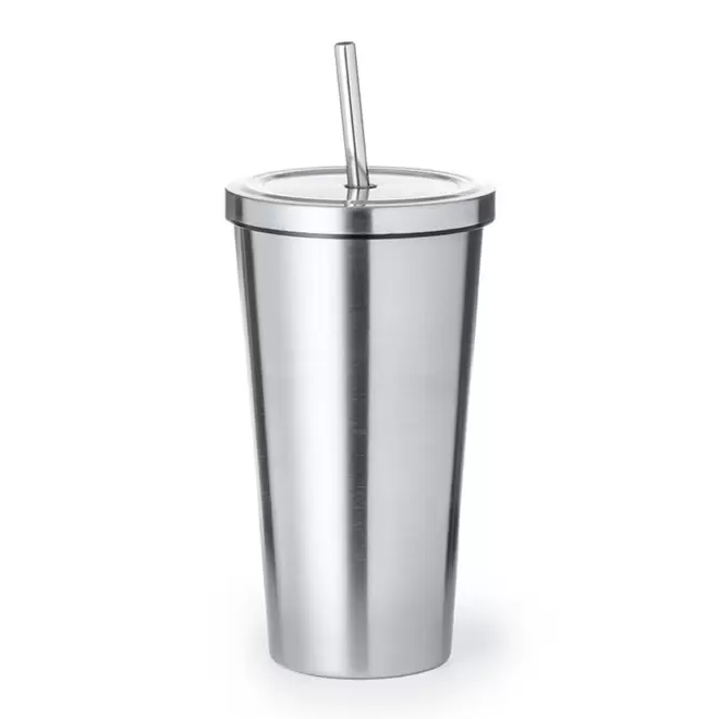 GOBELET ACIER AVEC PAILLE 600ML PERSONNALISABLE 'GODRINK' - argenté