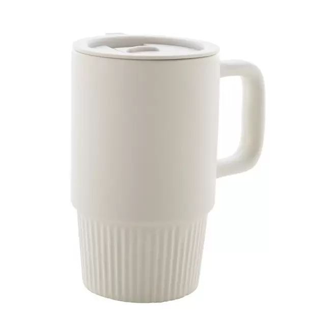 MUG CERAMIQUE AVEC COUVERCLE 420ML PERSONNALISABLE 'VIAA' - blanc