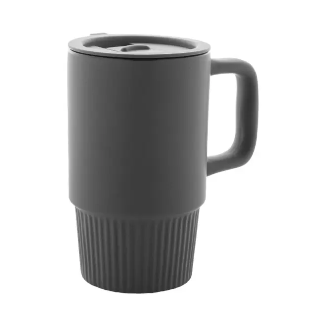 MUG CERAMIQUE AVEC COUVERCLE 420ML PERSONNALISABLE 'VIAA' - gris foncé
