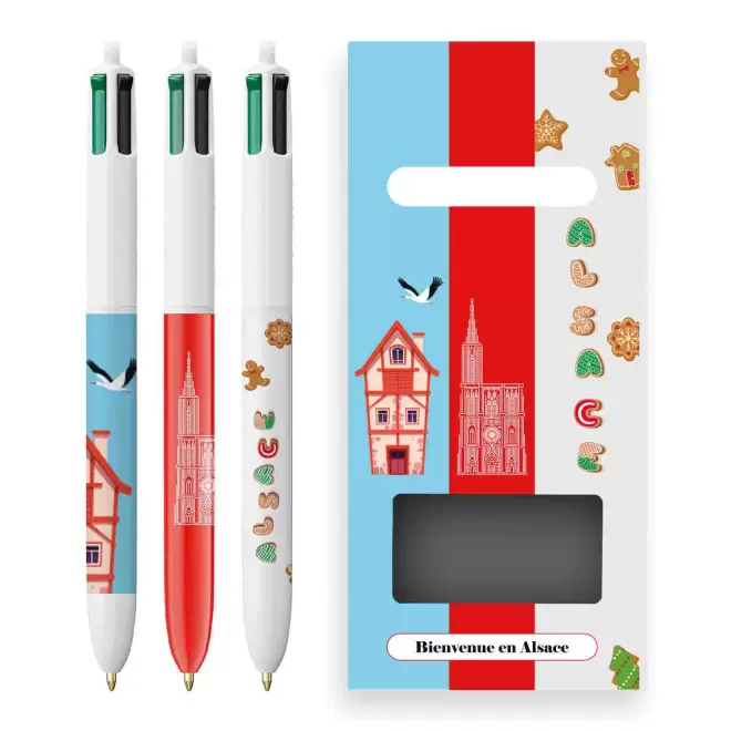 PACK 3 BIC 4 COULEURS PERSONNALISABLE 'ALSACE' - bleu/blanc/rouge