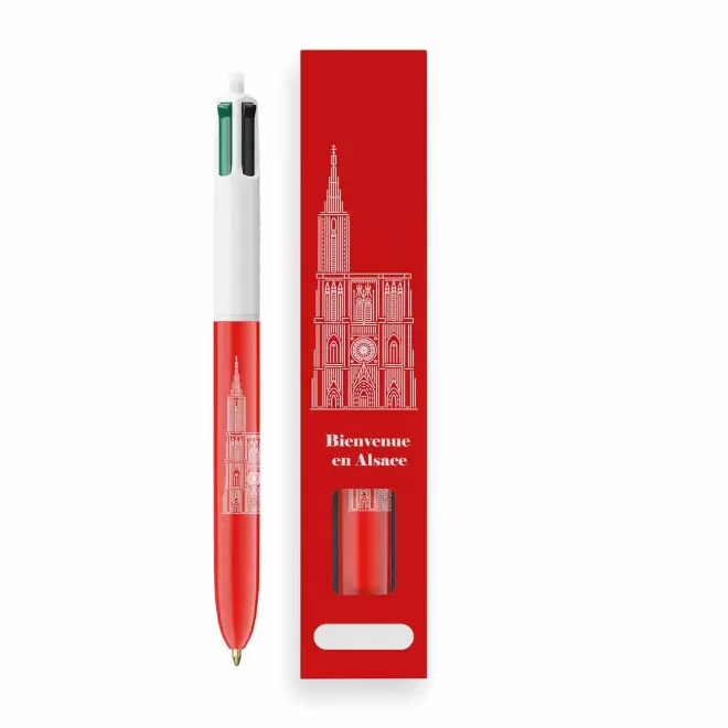BOITE PERSONNALISABLE 1 STYLO BIC 4 COULEURS 'ALSACE' - rouge